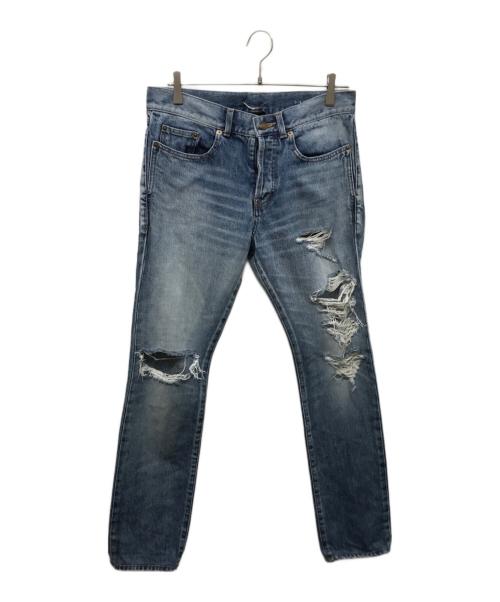 Saint Laurent Paris（サンローランパリ）Saint Laurent Paris (サンローランパリ) ダメージスリムデニムパンツ インディゴ サイズ:30の古着・服飾アイテム