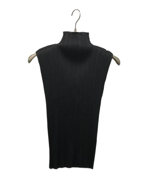 PLEATS PLEASE（プリーツプリーズ）PLEATS PLEASE (プリーツプリーズ) プリーツ ハイネック ノースリーブ トップス ブラック サイズ:3の古着・服飾アイテム
