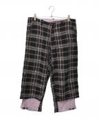 Y'sワイズ）の古着「チェックイージーワイドパンツ」｜ブラック×パープル