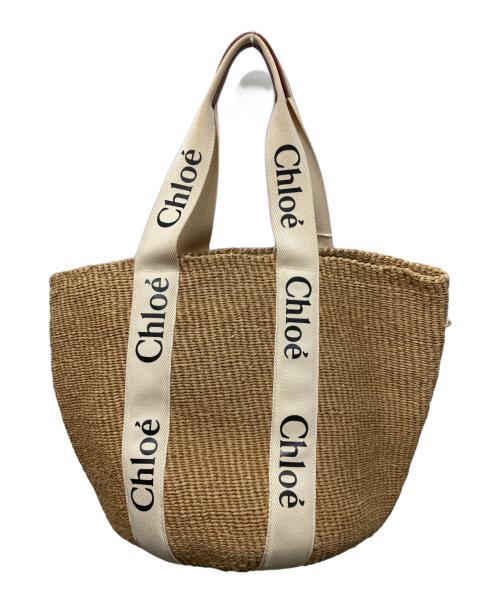 Chloe（クロエ）Chloe (クロエ) Woody ラージ バスケット トートバッグ ベージュ×ブラウンの古着・服飾アイテム