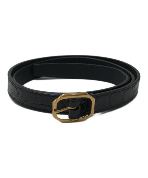 Saint Laurent Paris（サンローランパリ）Saint Laurent Paris (サンローランパリ) 型押しナローベルト ブラック×ゴールドの古着・服飾アイテム
