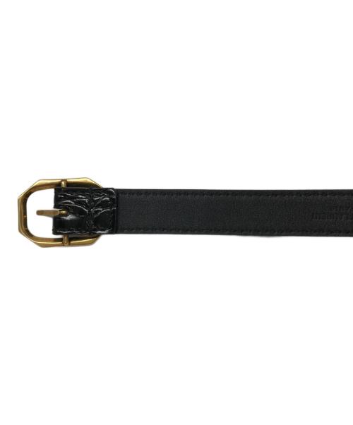 Saint Laurent Paris（サンローランパリ）Saint Laurent Paris (サンローランパリ) 型押しナローベルト ブラック×ゴールドの古着・服飾アイテム