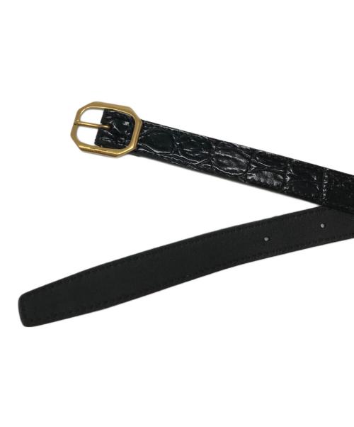 Saint Laurent Paris（サンローランパリ）Saint Laurent Paris (サンローランパリ) 型押しナローベルト ブラック×ゴールドの古着・服飾アイテム