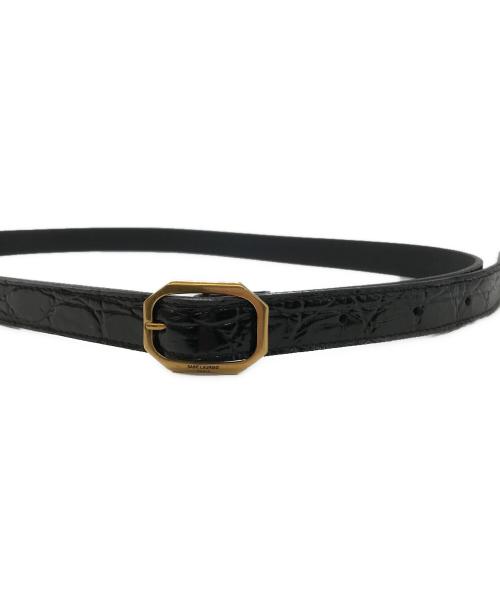 Saint Laurent Paris（サンローランパリ）Saint Laurent Paris (サンローランパリ) 型押しナローベルト ブラック×ゴールドの古着・服飾アイテム