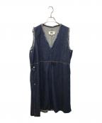 MM6 Maison Margielaエムエムシックスメゾンマルジェラ）の古着「Vネックスナップデニムノースリーブワンピース」｜インディゴ