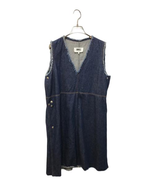 MM6 Maison Margiela（エムエムシックスメゾンマルジェラ）MM6 Maison Margiela (エムエムシックスメゾンマルジェラ) Vネックスナップデニムノースリーブワンピース インディゴ サイズ:40の古着・服飾アイテム