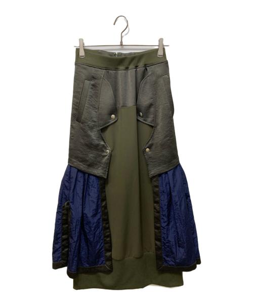UN3D.（アンスリード）UN3D. (アンスリード) サテンコンビスカート カーキ×ネイビー サイズ:38の古着・服飾アイテム