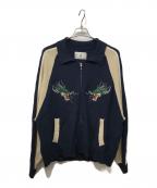 TASTE by Knitテイストバイニット）の古着「Knit embroidery sukajan」｜ネイビー×ベージュ