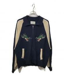 TASTE by Knit（テイストバイニット）の古着「Knit embroidery sukajan」｜ネイビー×ベージュ