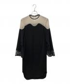 Mame Kurogouchiマメクロゴウチ）の古着「リバーレーススリーブIラインドレス」｜ブラック×ベージュ