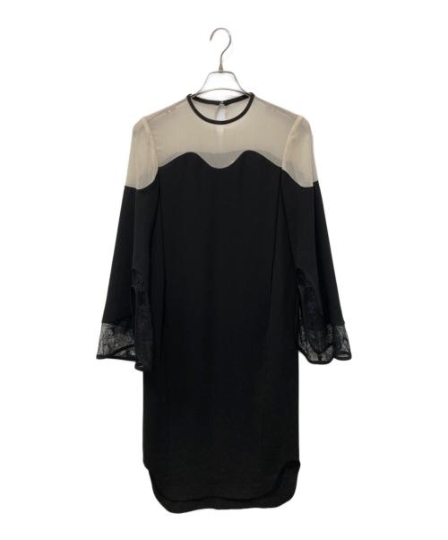 Mame Kurogouchi（マメクロゴウチ）mame kurogouchi (マメクロゴウチ) リバーレーススリーブIラインドレス ブラック×ベージュ サイズ:1の古着・服飾アイテム