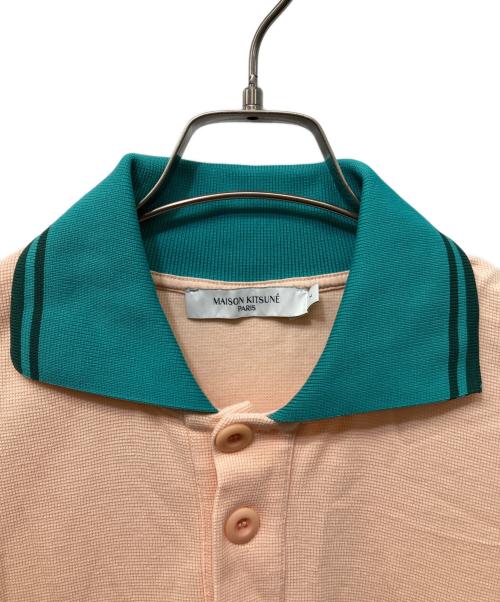 maison kitsune（メゾンキツネ）MAISON KITSUNE (メゾンキツネ) フォックスパッチポロシャツ ピンク×グリーン サイズ:Lの古着・服飾アイテム