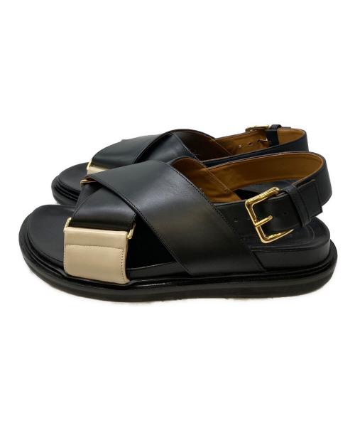 MARNI（マルニ）MARNI (マルニ) クリスクロスサンダル ブラック×ベージュ サイズ:36の古着・服飾アイテム
