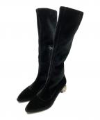 MIU MIUミュウミュウ）の古着「ベロアビジューブーツ」｜ブラック