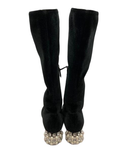 MIU MIU（ミュウミュウ）MIU MIU (ミュウミュウ) ベロアビジューブーツ ブラック サイズ:35 1/2の古着・服飾アイテム