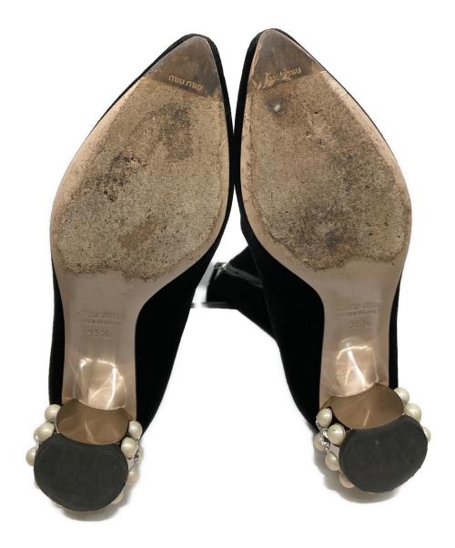 MIU MIU（ミュウミュウ）MIU MIU (ミュウミュウ) ベロアビジューブーツ ブラック サイズ:35 1/2の古着・服飾アイテム