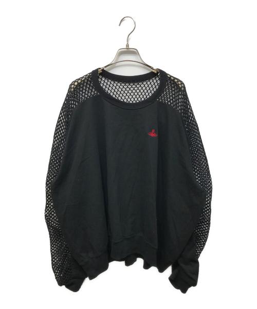 Vivienne Westwood RED LABEL（ヴィヴィアンウエストウッドレッドレーベル）Vivienne Westwood RED LABEL (ヴィヴィアンウエストウッドレッドレーベル) メッシュブロッキングギャザートップス ブラックの古着・服飾アイテム