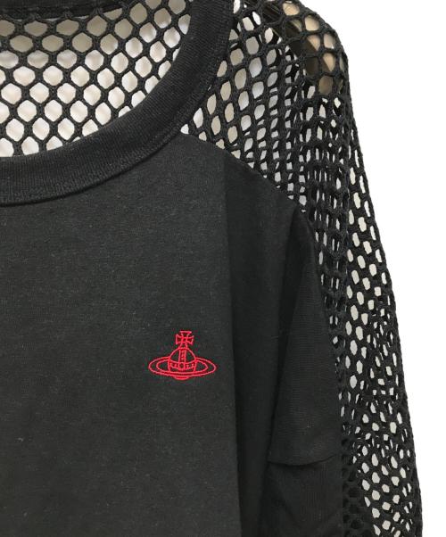 Vivienne Westwood RED LABEL（ヴィヴィアンウエストウッドレッドレーベル）Vivienne Westwood RED LABEL (ヴィヴィアンウエストウッドレッドレーベル) メッシュブロッキングギャザートップス ブラックの古着・服飾アイテム