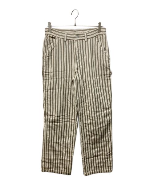 stussy（ステューシー）stussy (ステューシー) ダブルニーストライプペインターパンツ アイボリー×ブラウン サイズ:5の古着・服飾アイテム