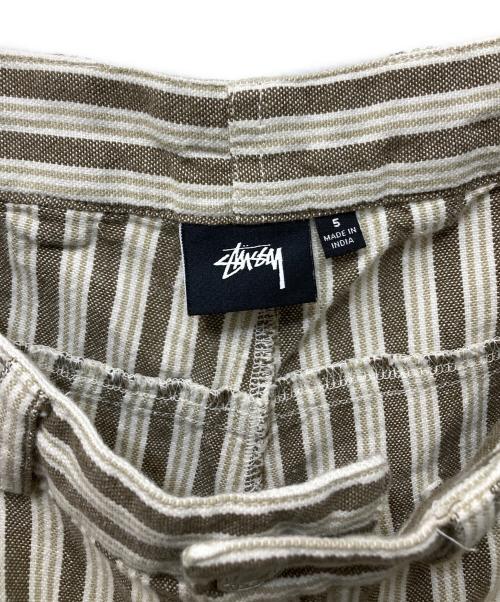 stussy（ステューシー）stussy (ステューシー) ダブルニーストライプペインターパンツ アイボリー×ブラウン サイズ:5の古着・服飾アイテム