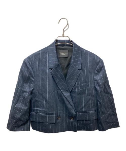 VERMEIL par iena（ヴェルメイユ パー イエナ）VERMEIL par iena (ヴェルメイユ パー イエナ) NALYA ストライプショートジャケット ネイビー サイズ:Freeの古着・服飾アイテム