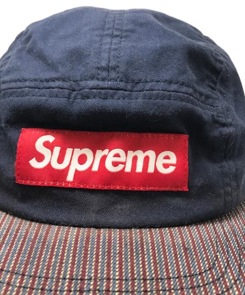 SUPREME（シュプリーム）Supreme (シュプリーム) Box Logo Canvas Stripe Camp Cap ネイビーの古着・服飾アイテム