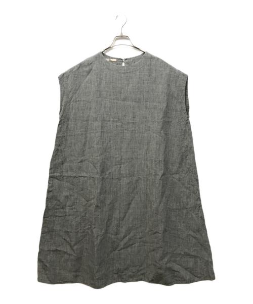 45R（フォーティファイブ・アール）45R (フォーティファイブ・アール) リネンノースリーブワンピース グレーの古着・服飾アイテム