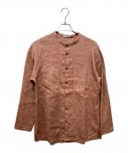 Caleカル）の古着「リネンウールライトガーメントダイ バンドカラーミリタリーシャツ」｜ブラウン