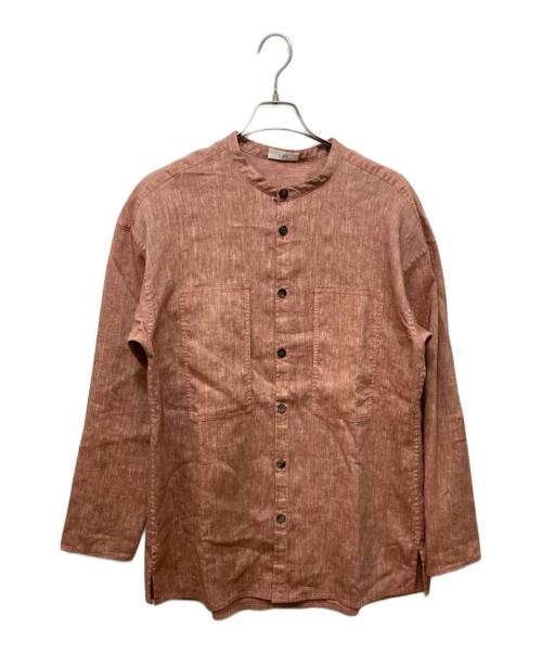 Cale（カル）Cale (カル) リネンウールライトガーメントダイ バンドカラーミリタリーシャツ ブラウン サイズ:4の古着・服飾アイテム
