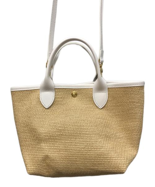 LONGCHAMP（ロンシャン）LONGCHAMP (ロンシャン) パニエ プリアージュ 2WAYハンドバッグ ベージュ×ホワイトの古着・服飾アイテム