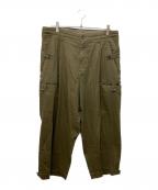 Yohji Yamamoto pour hommeヨウジヤマモト プールオム）の古着「DYEING COTTON TWILL TUCK BALL EDGE PANT」｜オリーブ