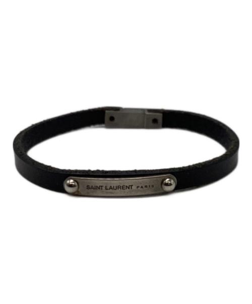 Saint Laurent Paris（サンローランパリ）Saint Laurent Paris (サンローランパリ) レザー&パラジウム ブレスレット ブラックの古着・服飾アイテム