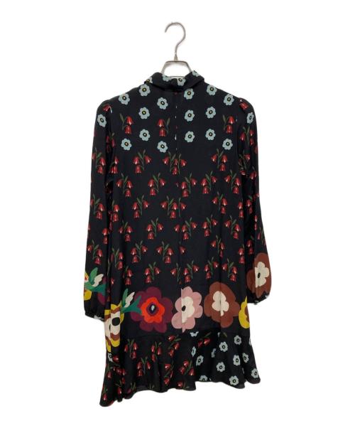 RED VALENTINO（レッドヴァレンティノ）RED VALENTINO (レッドヴァレンティノ) 総柄シルクワンピース ブラック サイズ:40の古着・服飾アイテム