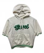 GUCCIグッチ）の古着「ロゴ刺繍S/Sパーカー」｜ホワイト×グリーン