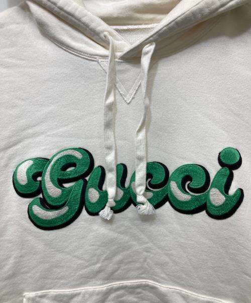 GUCCI（グッチ）GUCCI (グッチ) ロゴ刺繍S/Sパーカー ホワイト×グリーン サイズ:Lの古着・服飾アイテム