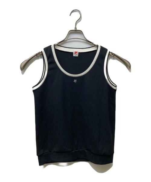 courreges（クレージュ）courreges (クレージュ) フロントロゴノースリーブカットソー ブラック サイズ:38の古着・服飾アイテム