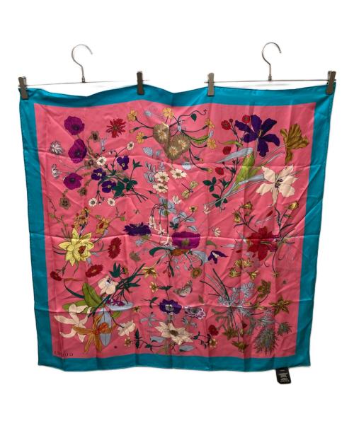 GUCCI（グッチ）GUCCI (グッチ) シルクスカーフ ピンク×ブルー サイズ:90×90の古着・服飾アイテム