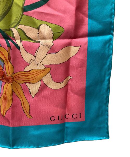 GUCCI（グッチ）GUCCI (グッチ) シルクスカーフ ピンク×ブルー サイズ:90×90の古着・服飾アイテム