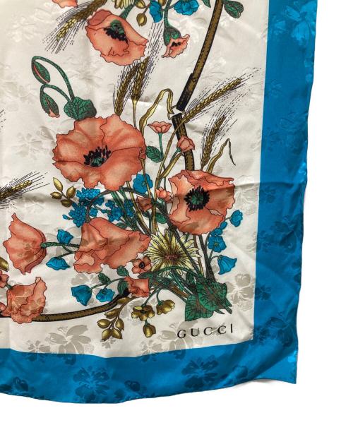 GUCCI（グッチ）GUCCI (グッチ) シルクスカーフ アイボリー×ブルーの古着・服飾アイテム