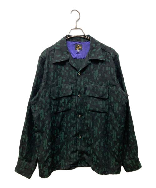 Needles（ニードルズ）Needles (ニードルズ) Classic Shirt - Rayon Abstract Jq ブラック×グリーン サイズ:Mの古着・服飾アイテム