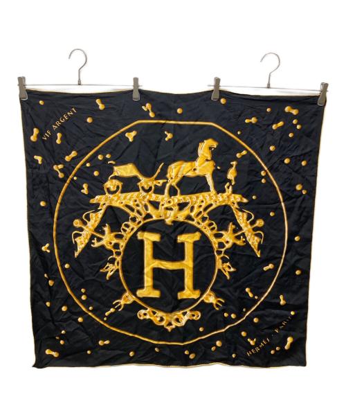 HERMES（エルメス）HERMES (エルメス) カレ90 シルクスカーフ ブラック×ゴールドの古着・服飾アイテム