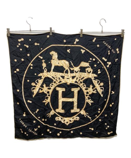 HERMES（エルメス）HERMES (エルメス) カレ90 シルクスカーフ ブラック×ゴールドの古着・服飾アイテム