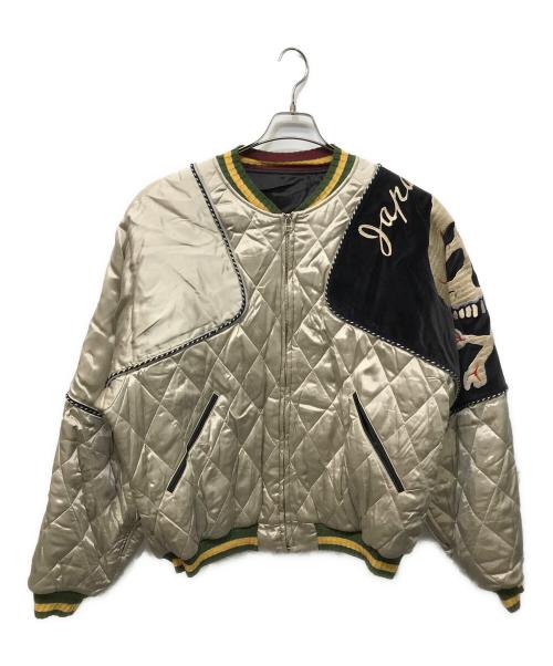 KAPITAL（キャピタル）KAPITAL (キャピタル) SHAM BOMBER レーヨンサテンキルティングスカジャン グレー×ブラック サイズ:4(XL)の古着・服飾アイテム