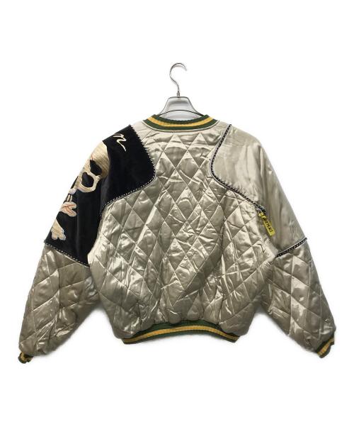 KAPITAL（キャピタル）KAPITAL (キャピタル) SHAM BOMBER レーヨンサテンキルティングスカジャン グレー×ブラック サイズ:4(XL)の古着・服飾アイテム