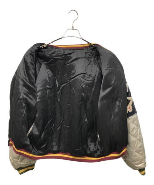 KAPITAL（キャピタル）KAPITAL (キャピタル) SHAM BOMBER レーヨンサテンキルティングスカジャン グレー×ブラック サイズ:4(XL)の古着・服飾アイテム