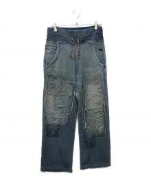 KAPITAL（キャピタル）の古着「襤褸加工パッチワークスウェットデニムパンツ」｜インディゴ