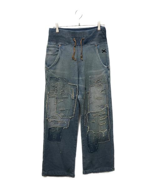 KAPITAL（キャピタル）KAPITAL (キャピタル) 襤褸加工パッチワークスウェットデニムパンツ インディゴ サイズ:4の古着・服飾アイテム