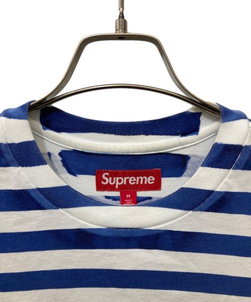 SUPREME（シュプリーム）Supreme (シュプリーム) Overprint Stripe S/S Top ホワイト×ブルー サイズ:Mの古着・服飾アイテム