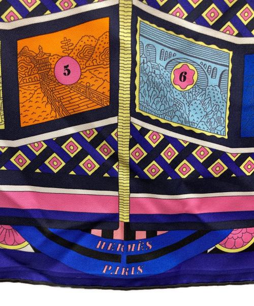 HERMES（エルメス）HERMES (エルメス) カレ90 シルクスカーフ 63マスの世界旅行 ネイビーの古着・服飾アイテム