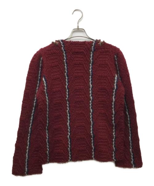 COMME des GARCONS HOMME PLUS（コムデギャルソンオムプリュス）COMME des GARCONS HOMME PLUS (コムデギャルソンオムプリュス) ラインニットカーディガン ワインレッド サイズ:FREEの古着・服飾アイテム